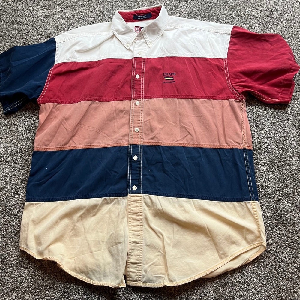 vintage Ralph Lauren shirt mens LButton Down Colorblock Cotton Casual